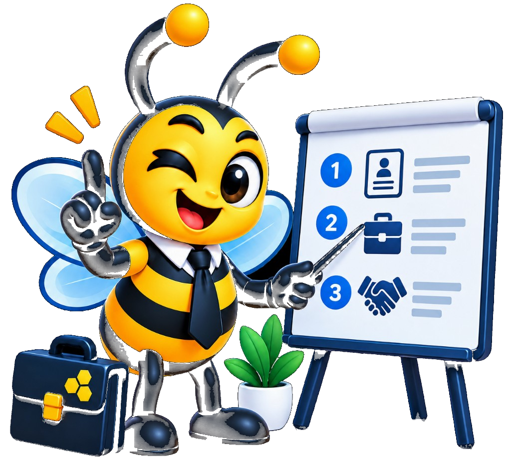 Abeja de BoomBeeJobs dando instrucciones